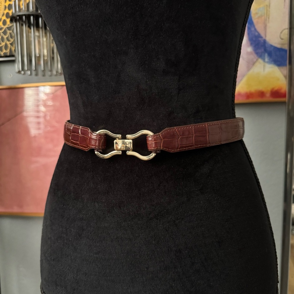 NEW Rouje Laure Belt in Cognac Brown Crocodile-effect Leather, Size Small - Picture 5 of 6